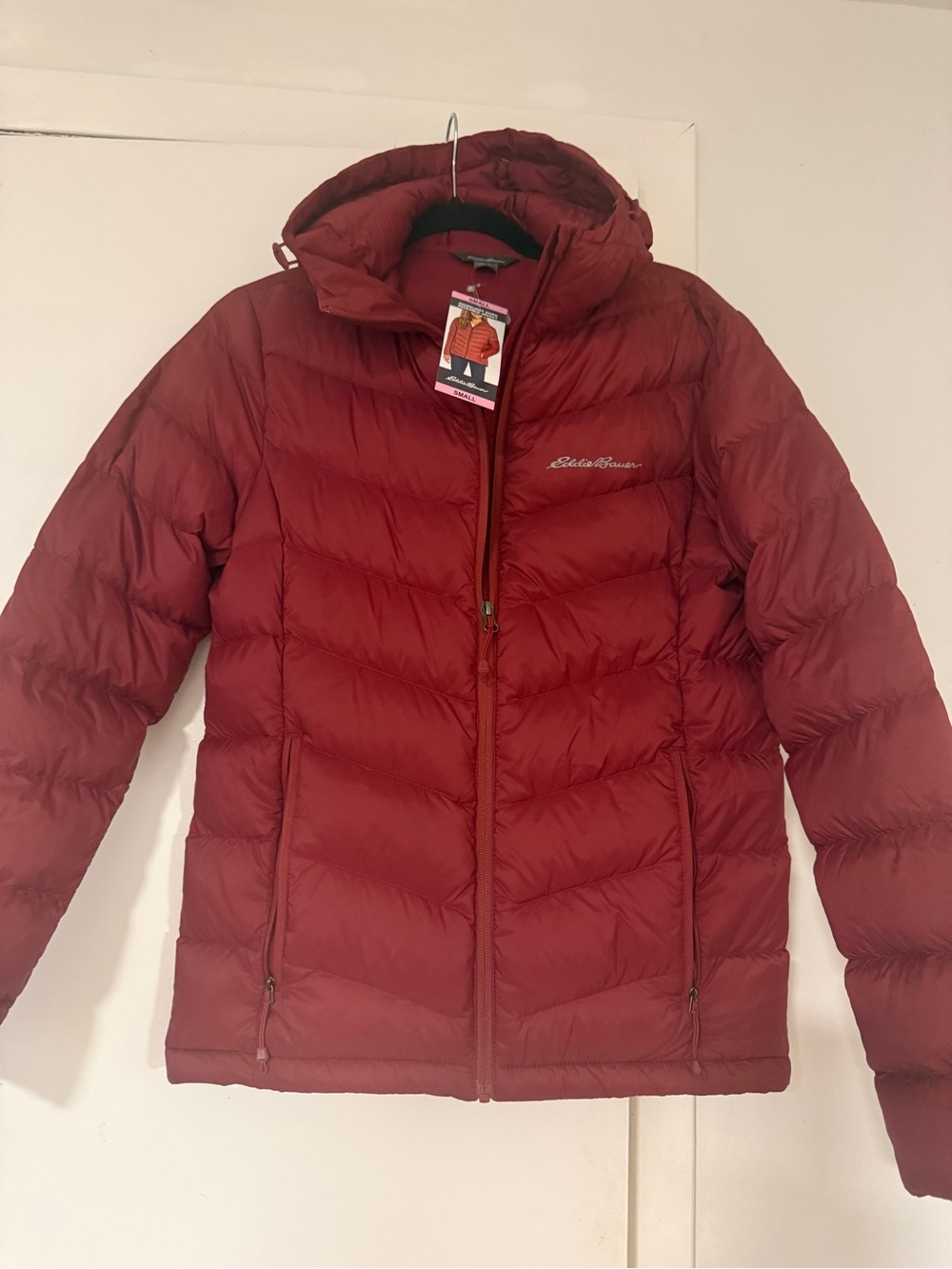 Eddie Bauer Brick Red Quilted Down Hooded Jacket